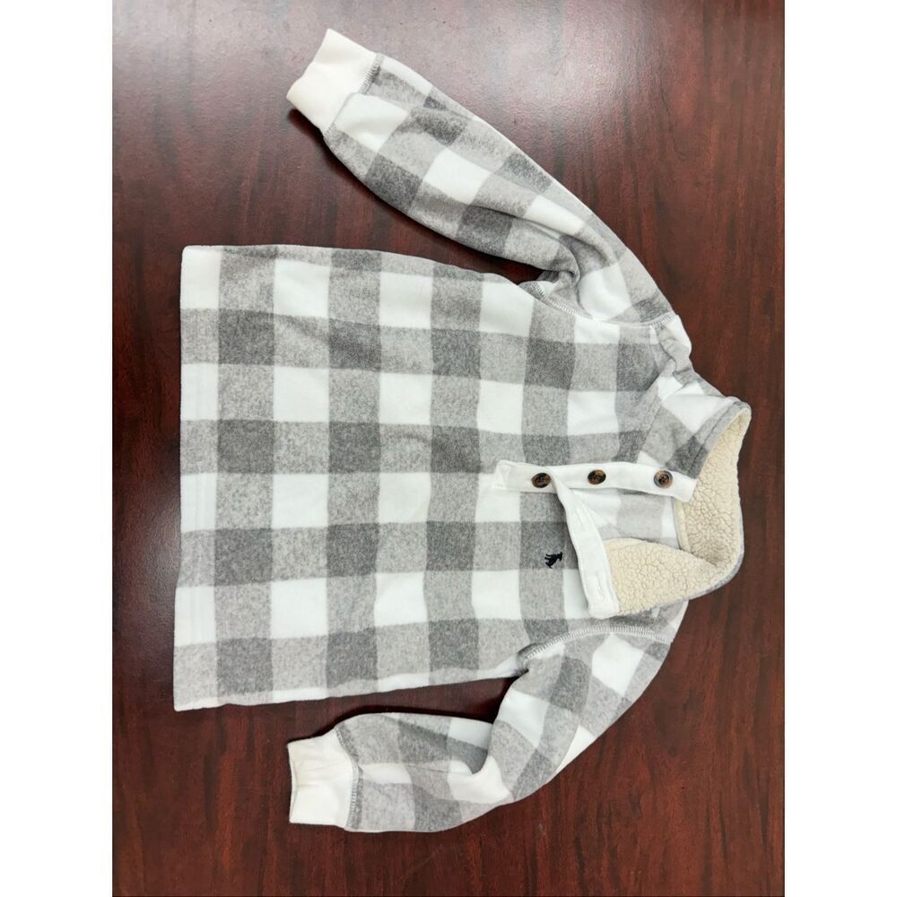 Carter’s Boys Grey and White Plaid Quarter Button Up Pullover Size 3T